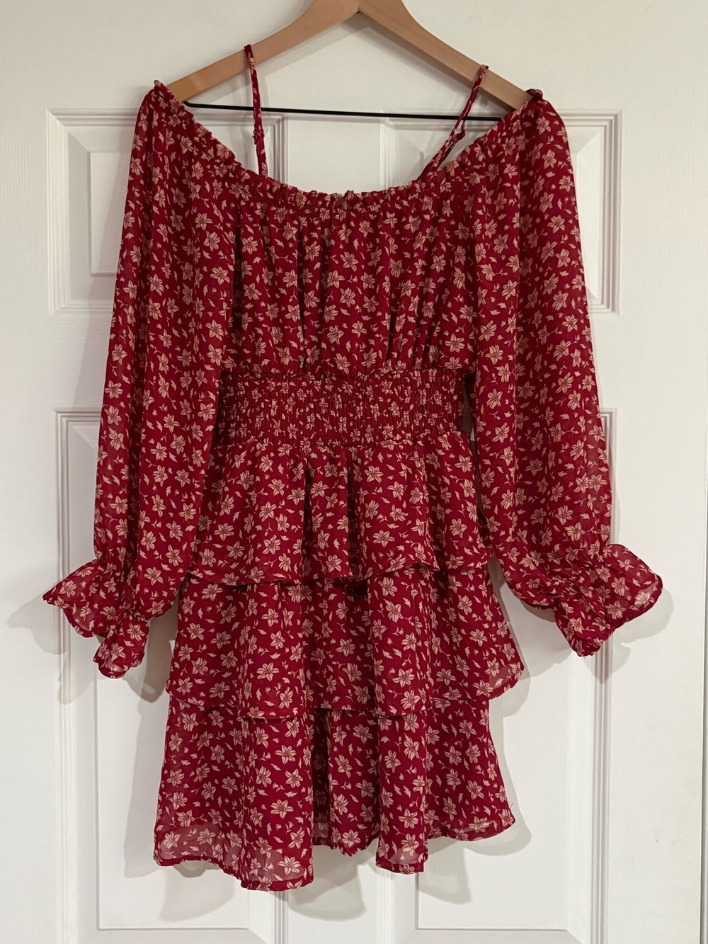 Justify Red Floral Trim Off-Shoulder Dress